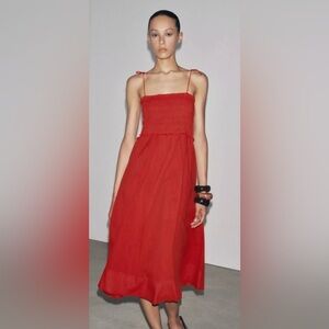 Zara nwt cotton midi dress red